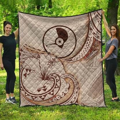 Yap State Premium Quilt - Hibiscus Flowers Vintage Style