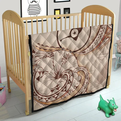 Yap State Premium Quilt - Hibiscus Flowers Vintage Style