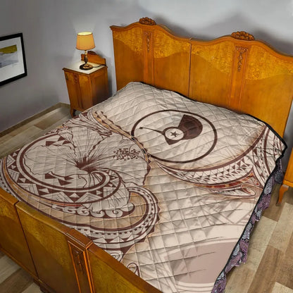 Yap State Premium Quilt - Hibiscus Flowers Vintage Style