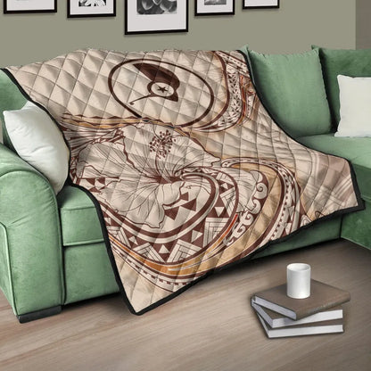 Yap State Premium Quilt - Hibiscus Flowers Vintage Style