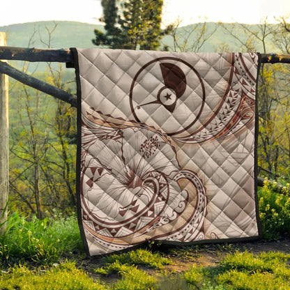 Yap State Premium Quilt - Hibiscus Flowers Vintage Style