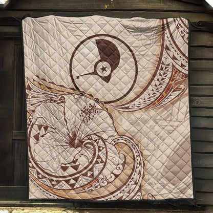 Yap State Premium Quilt - Hibiscus Flowers Vintage Style