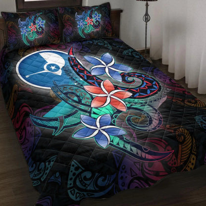 Yap State Quilt Bed Set - Plumeria Flowers Style