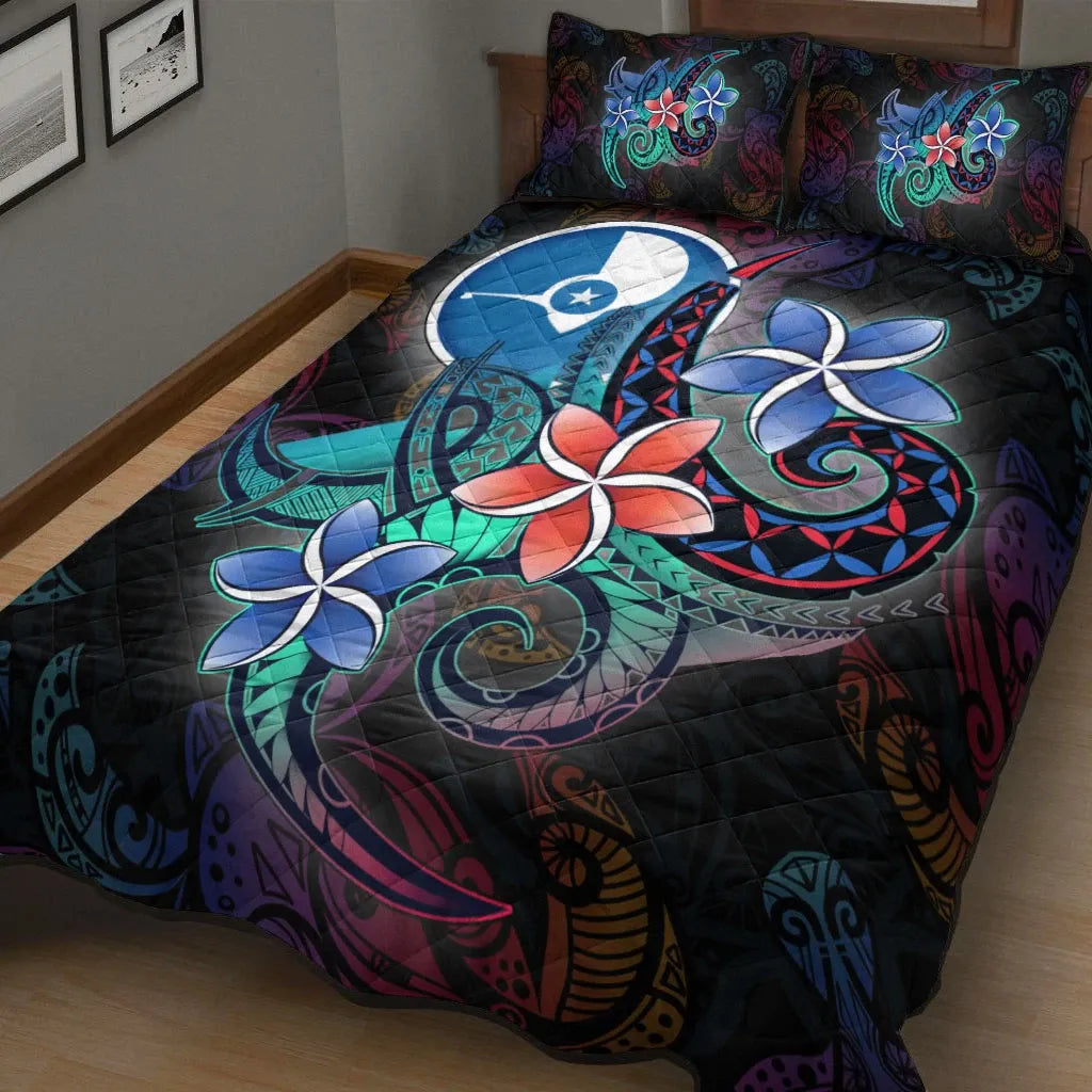 Yap State Quilt Bed Set - Plumeria Flowers Style