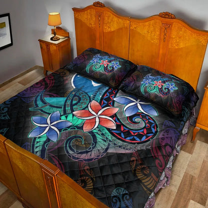 Yap State Quilt Bed Set - Plumeria Flowers Style
