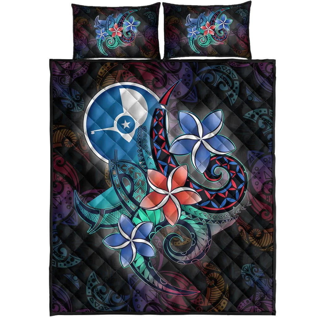 Yap State Quilt Bed Set - Plumeria Flowers Style