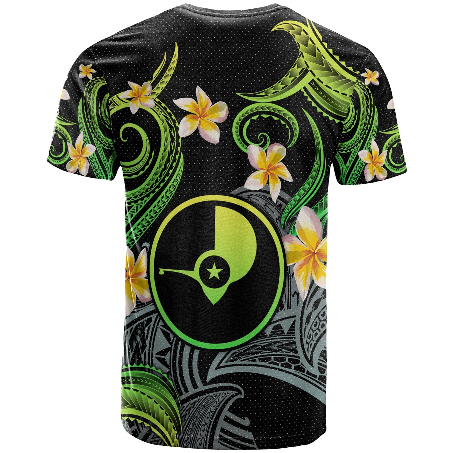 Yap T-shirt - Custom Personalised Polynesian Waves with Plumeria Flowers (Green)