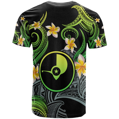 Yap T-shirt - Custom Personalised Polynesian Waves with Plumeria Flowers (Green)