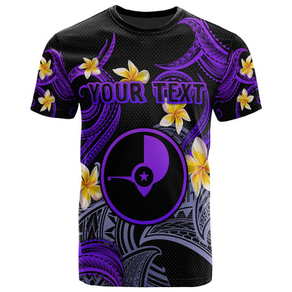 Yap T-shirt - Custom Personalised Polynesian Waves with Plumeria Flowers (Purple)