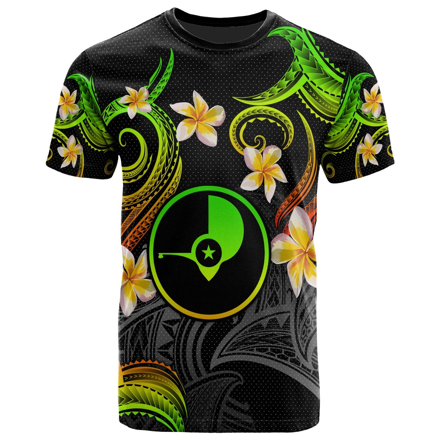 Yap T-shirt - Custom Personalised Polynesian Waves with Plumeria Flowers (Reggae)