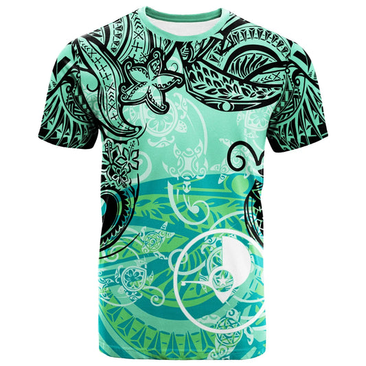 Yap T-Shirt -Vintage Floral Pattern Green Color