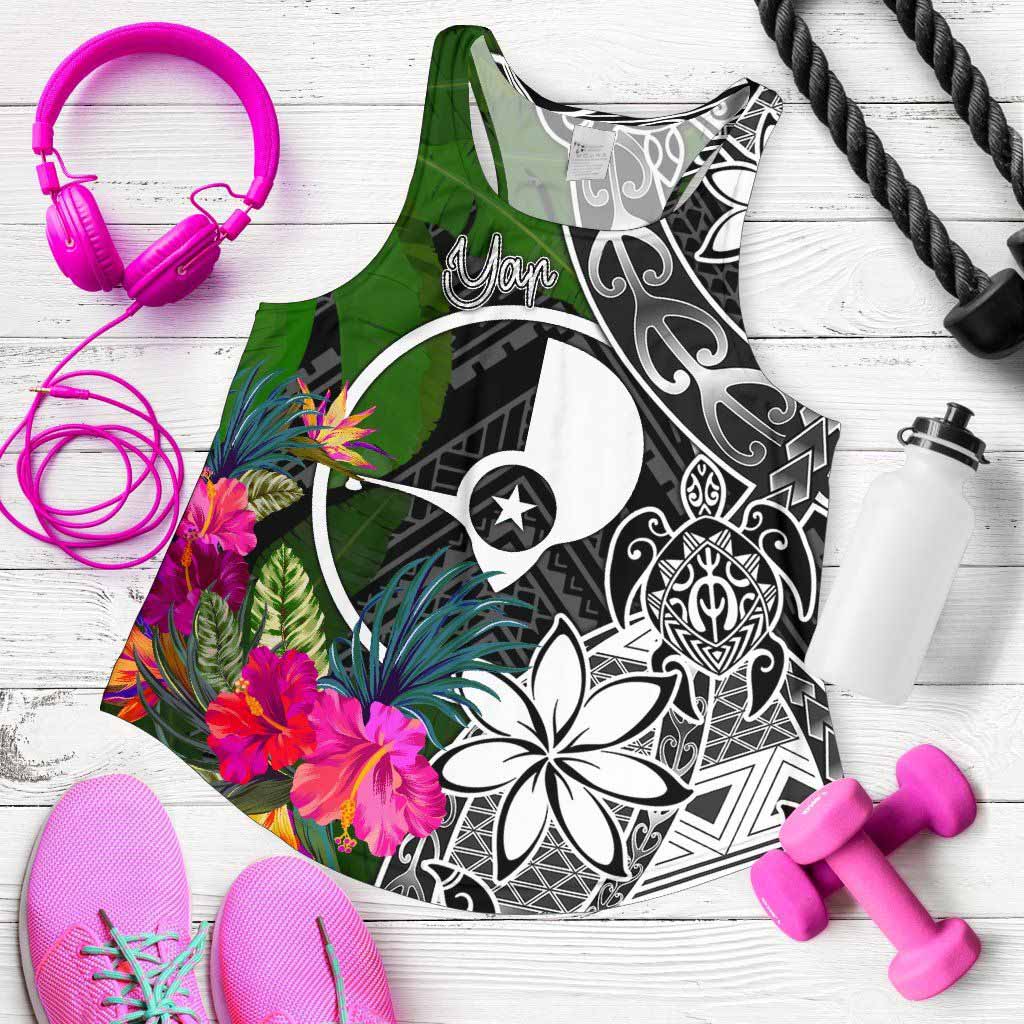 Yap Women Racerback Tank - Turtle Plumeria Banana Leaf