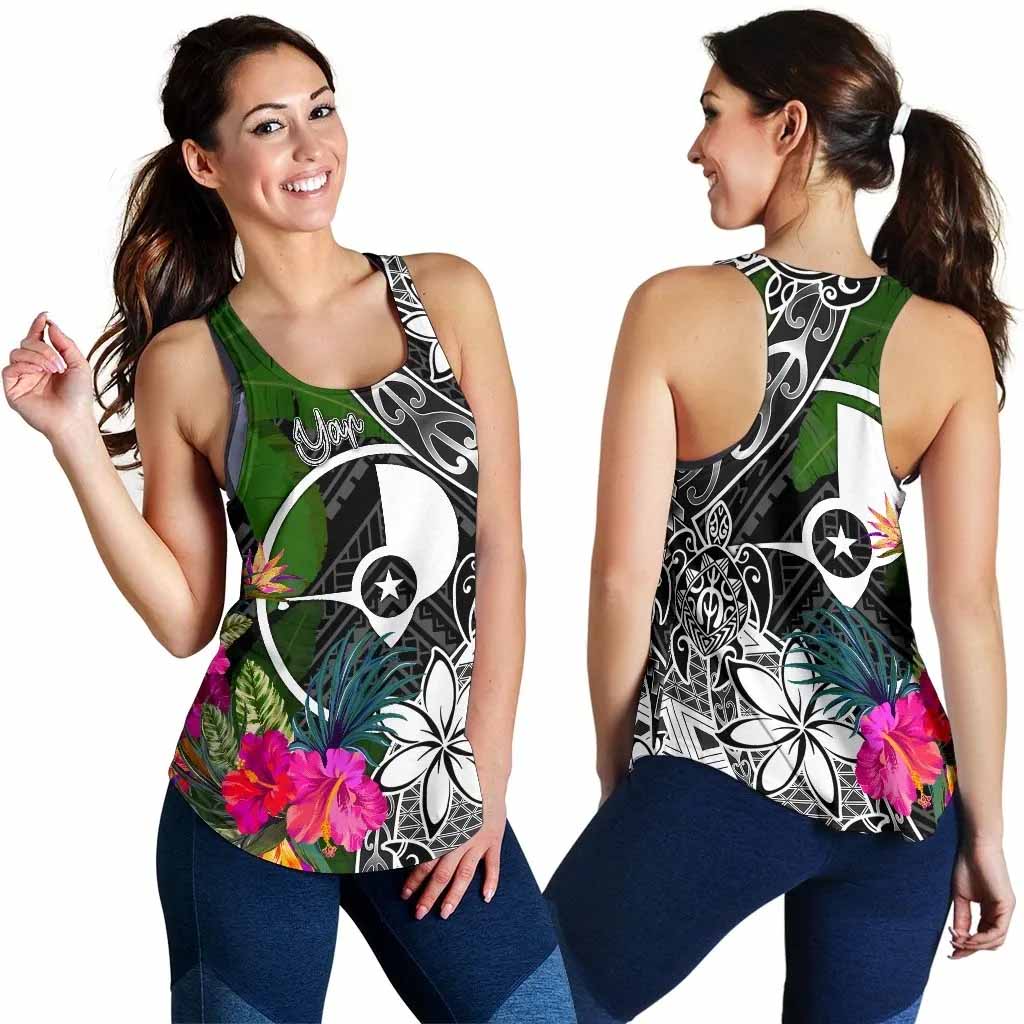 Yap Women Racerback Tank - Turtle Plumeria Banana Leaf