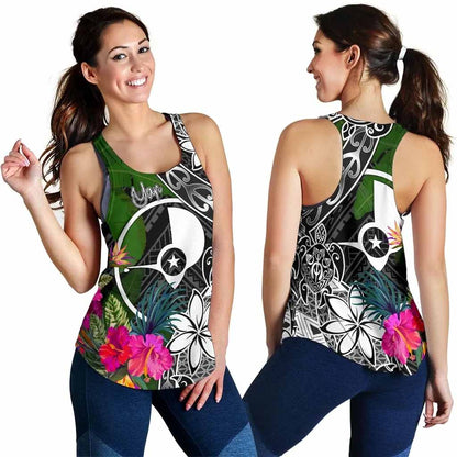 Yap Women Racerback Tank - Turtle Plumeria Banana Leaf