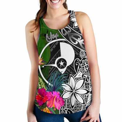 Yap Women Racerback Tank - Turtle Plumeria Banana Leaf