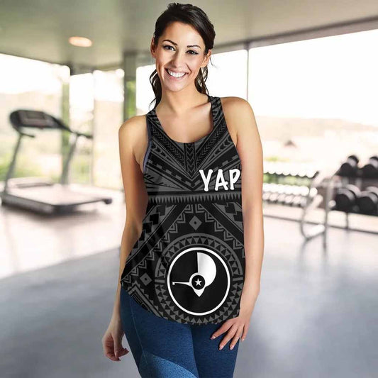 Yap Women Racerback Tank - Yap Seal With Polynesian Tattoo Style