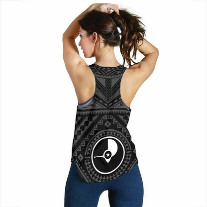 Yap Women Racerback Tank - Yap Seal With Polynesian Tattoo Style