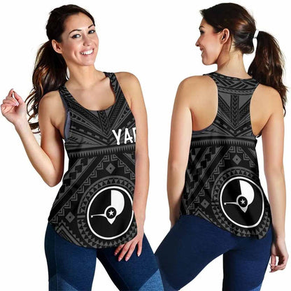 Yap Women Racerback Tank - Yap Seal With Polynesian Tattoo Style