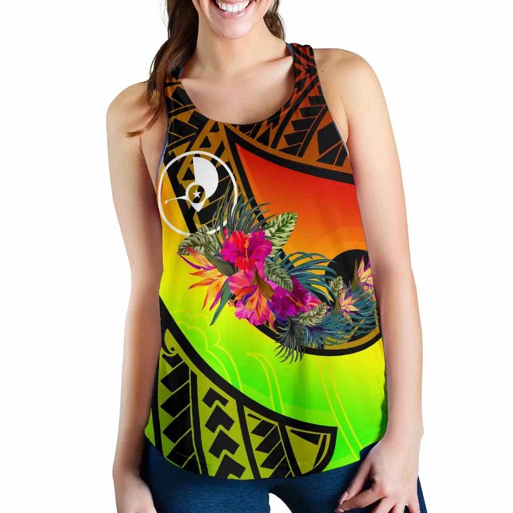 Yap Women Rscerback Tank - Polynesian Hook And Hibiscus (Reggae)