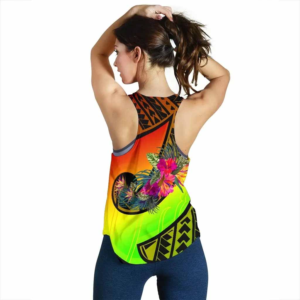 Yap Women Rscerback Tank - Polynesian Hook And Hibiscus (Reggae)