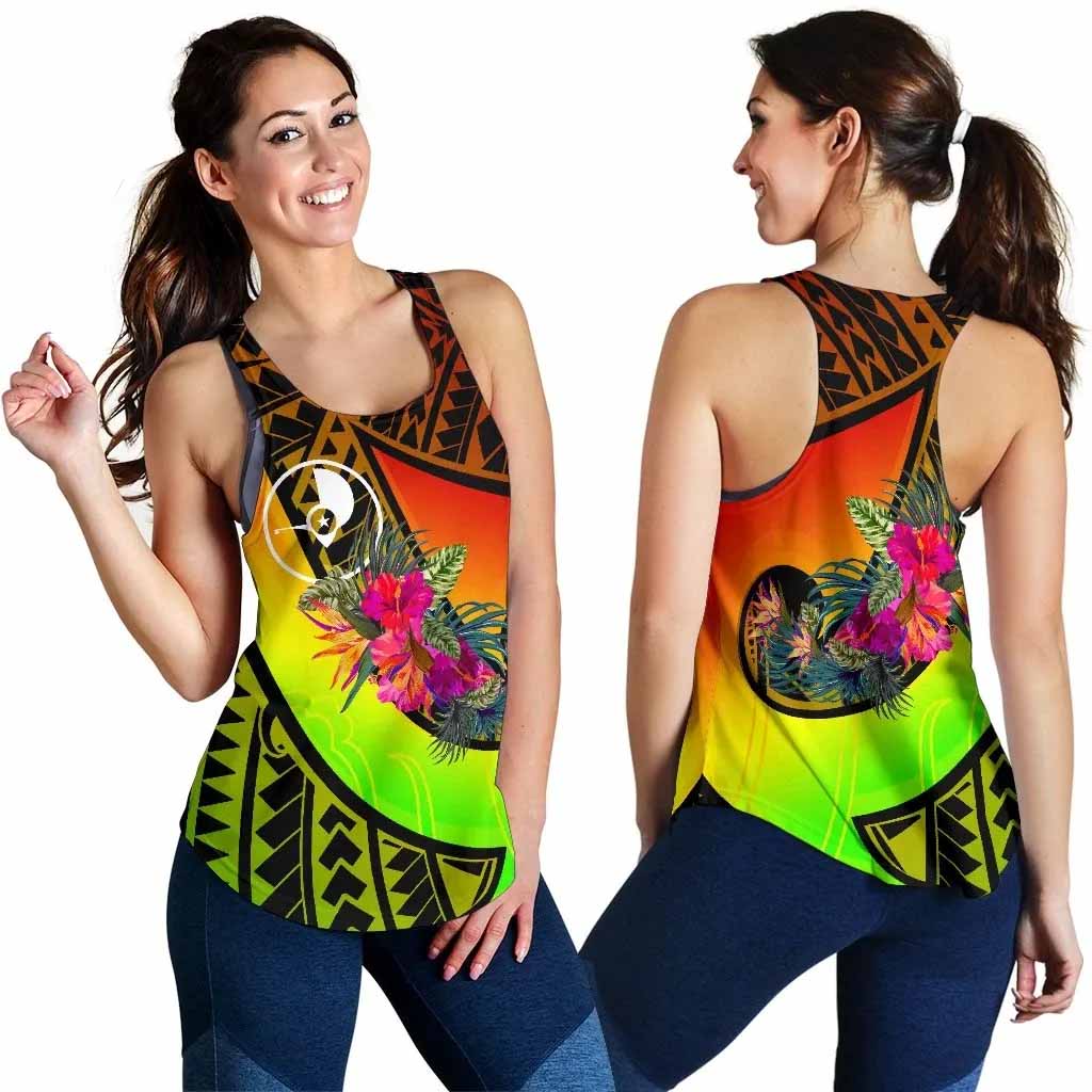 Yap Women Rscerback Tank - Polynesian Hook And Hibiscus (Reggae)