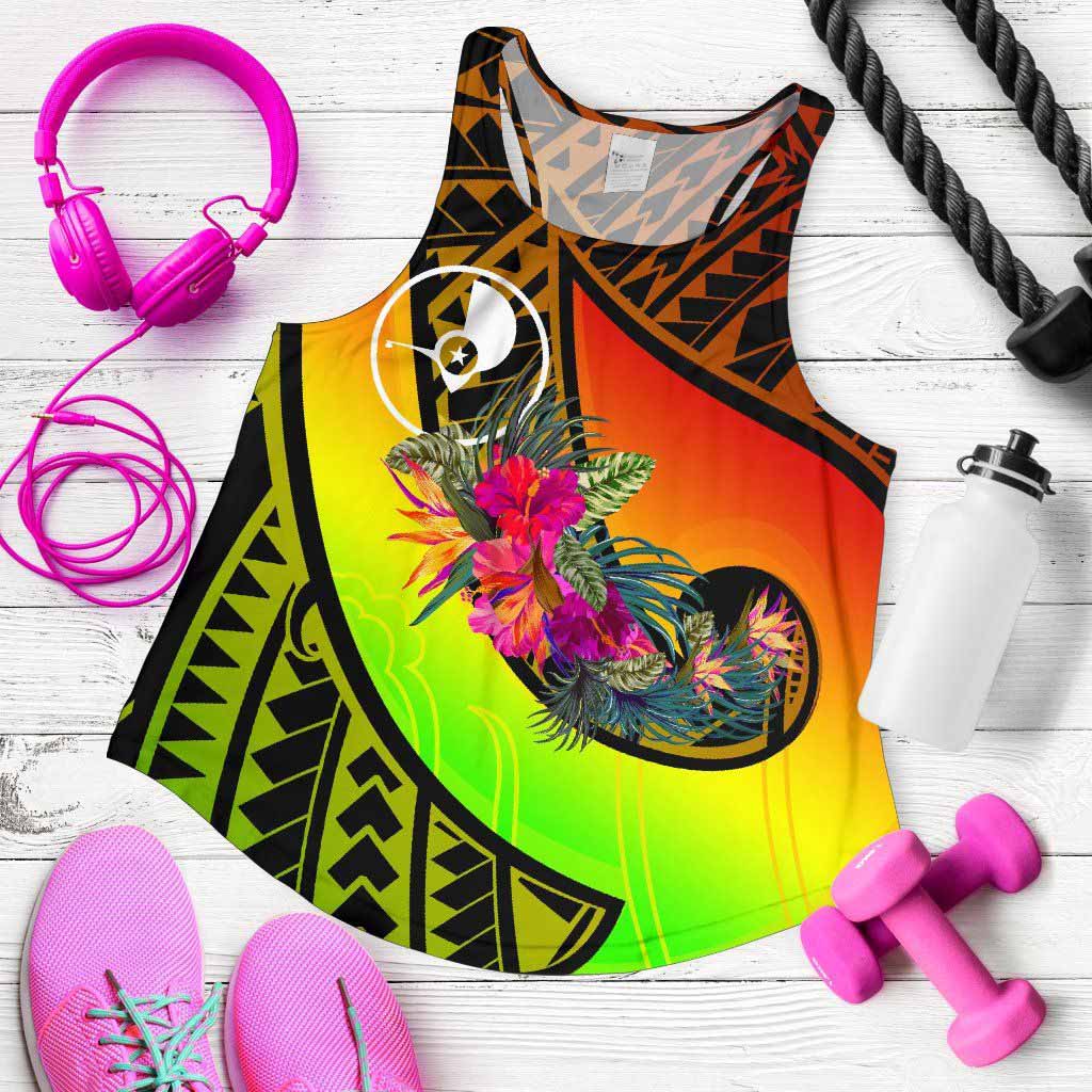 Yap Women Rscerback Tank - Polynesian Hook And Hibiscus (Reggae)