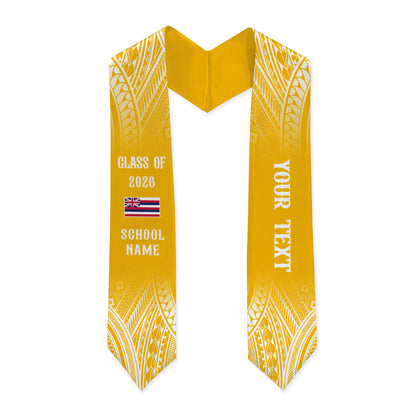 Hawaii Graduation Stole Custom 2026 Polynesian Tribal Blue Hawaiian Flag