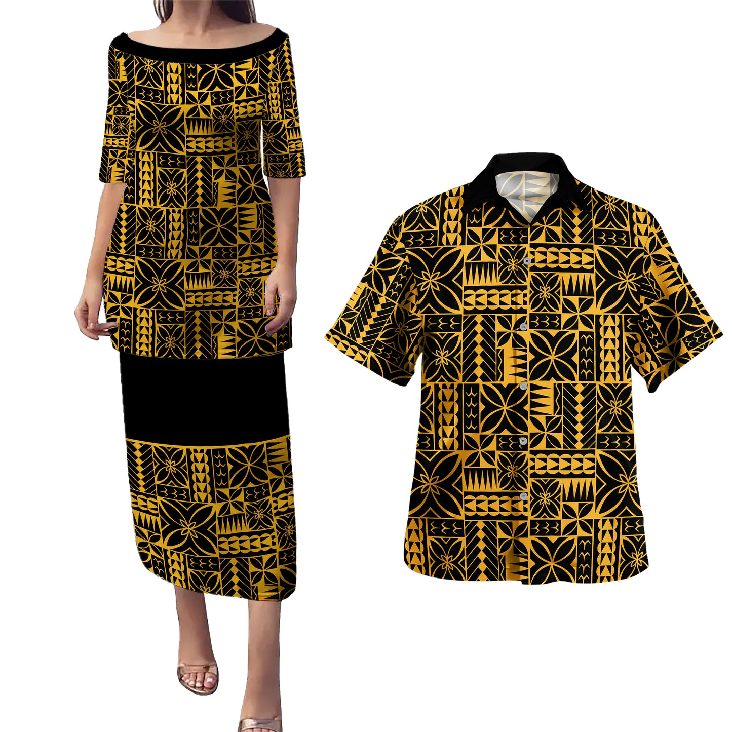 Samoa Combo Puletasi And Shirt Siapo Design Tribal Pattern